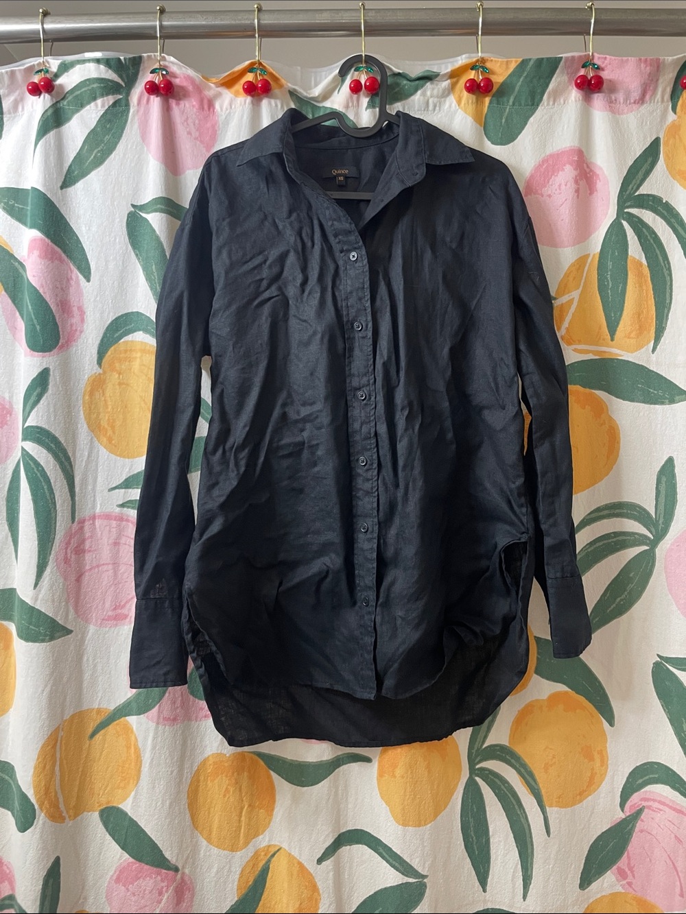 Linen Quince Black Long-Sleeve Casual Button-Down Shirt
